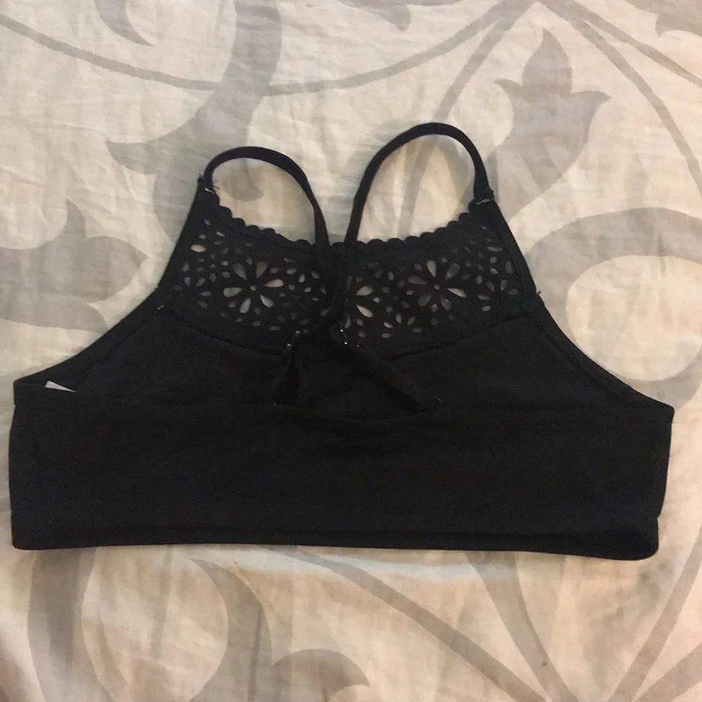 JUSTICE Girl's Laser Cut High Neck Bikini Swim 12 BLACK
