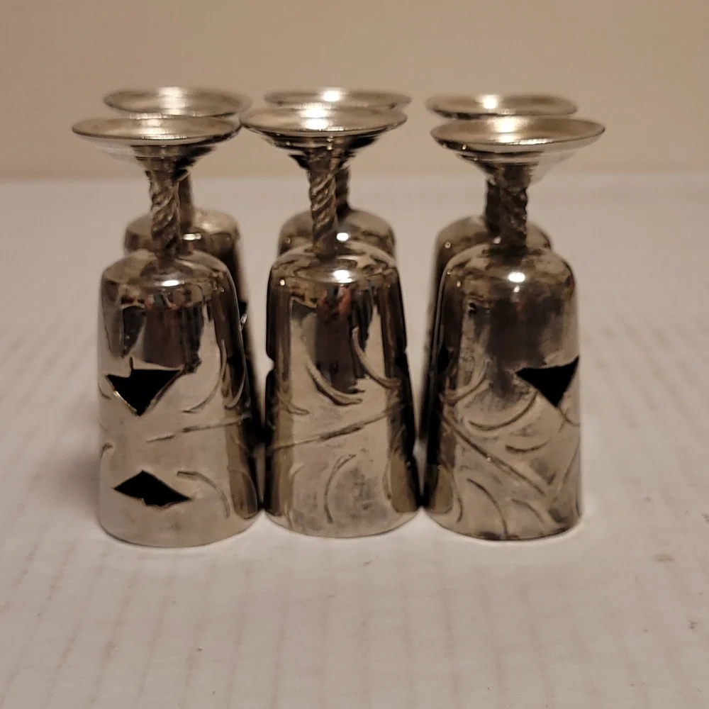 Set of 6 Vintage Mexican Silver / Alpaca Cordial Cages