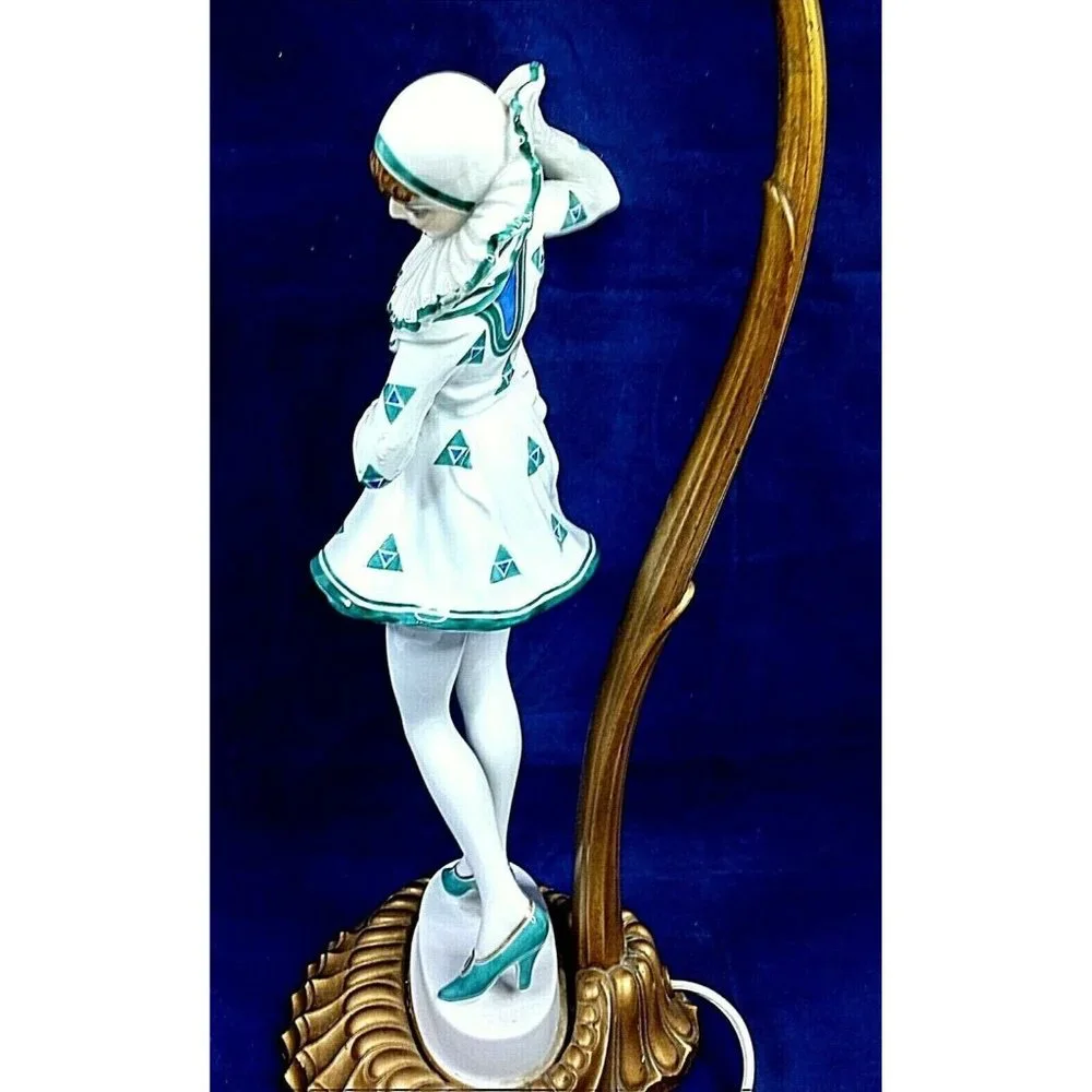 Antique Rosenthal Pierrot Figurine Lamp by C Holzer Defanti Art Deco Porcelain