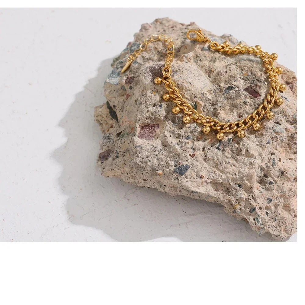 NEW 18K Gold Plated Bead Link Chain Bracelet
