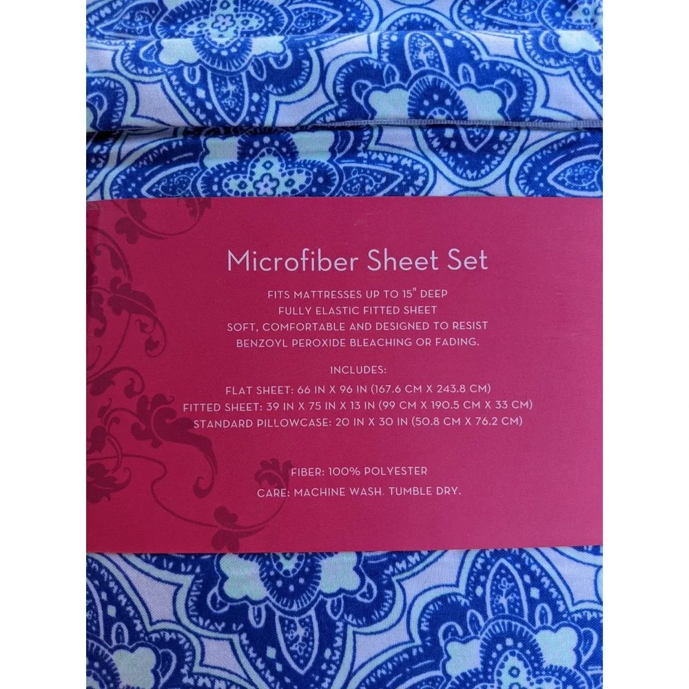 xhilaration 3-Piece Blue & Mint Disco Medallion Microfiber Sheet Set Twin