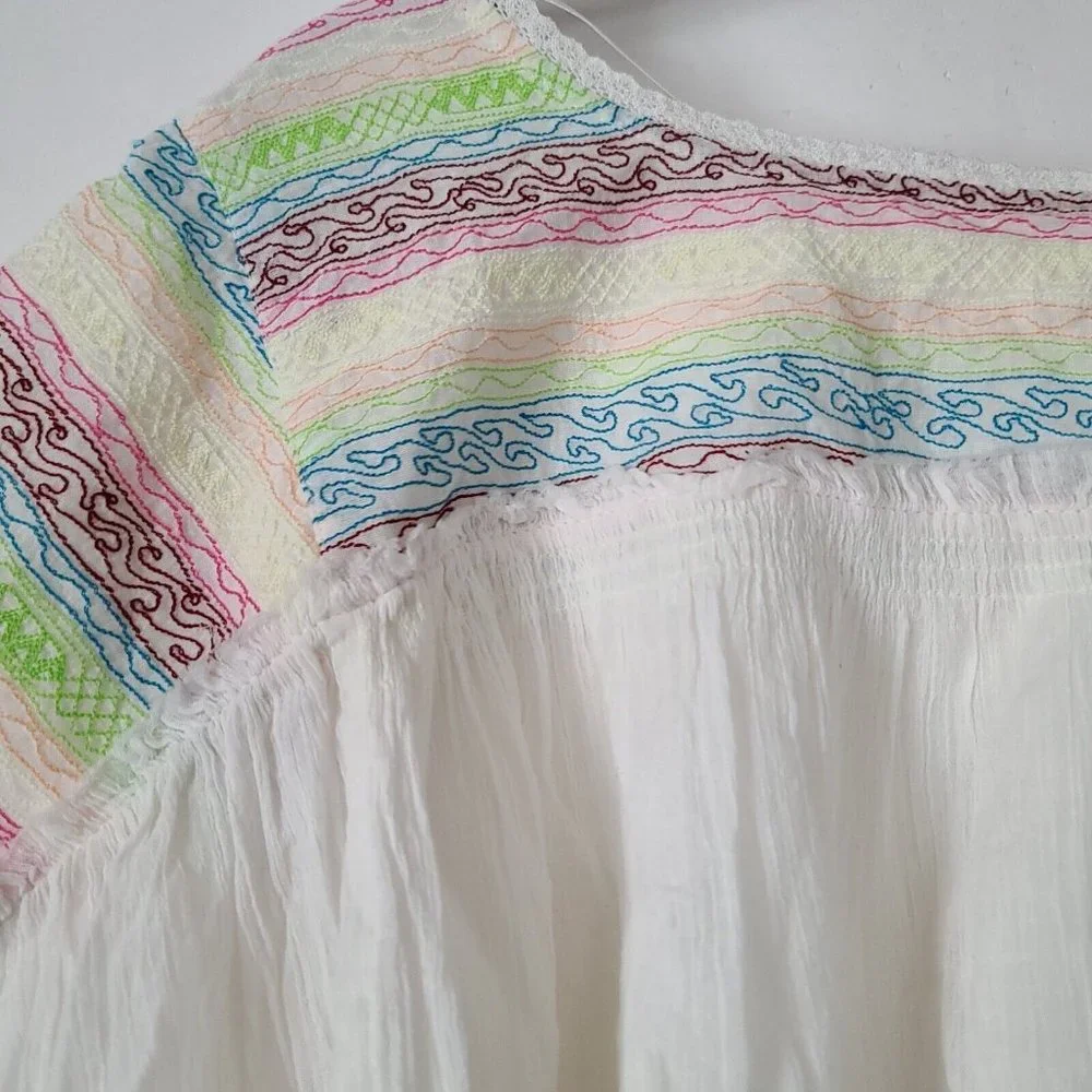 Free People Mirabella Embroidered Top Sz XS Cream Multicolor Crop SS NWT $128
