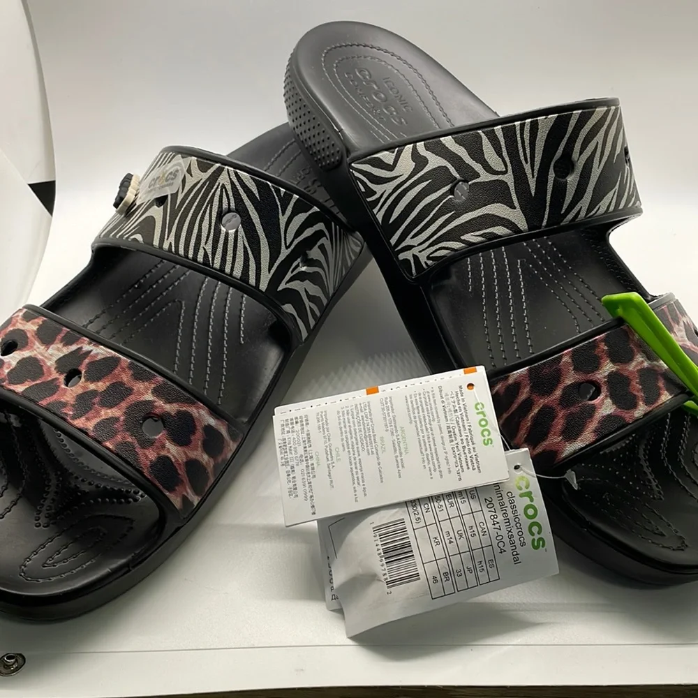 Crocs Classic Sandal - Graphics Black/Multi Animal Remix Men's 15, Women's 17