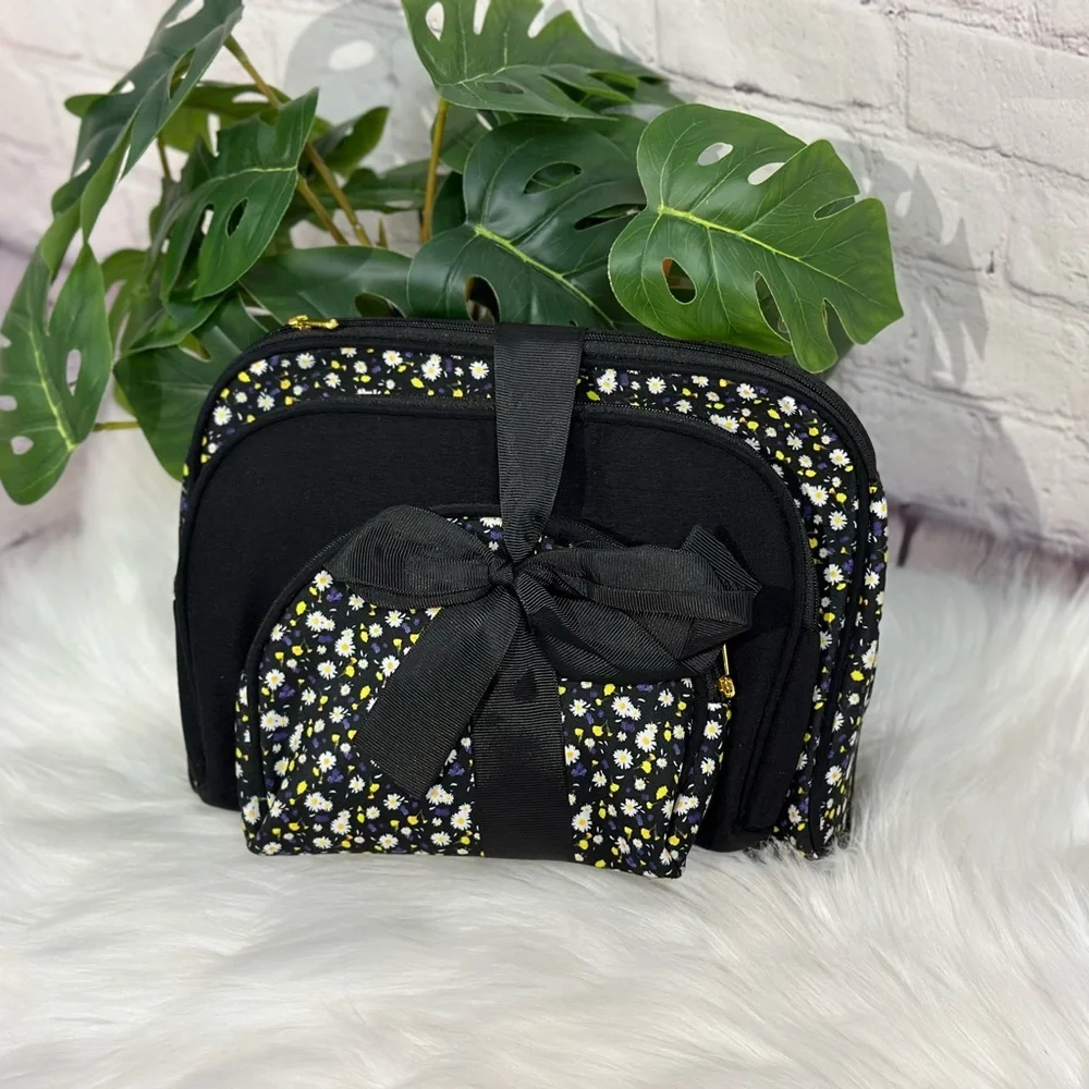3 Pack Daisy Floral Makeup Storage Bags Set for Women Girls