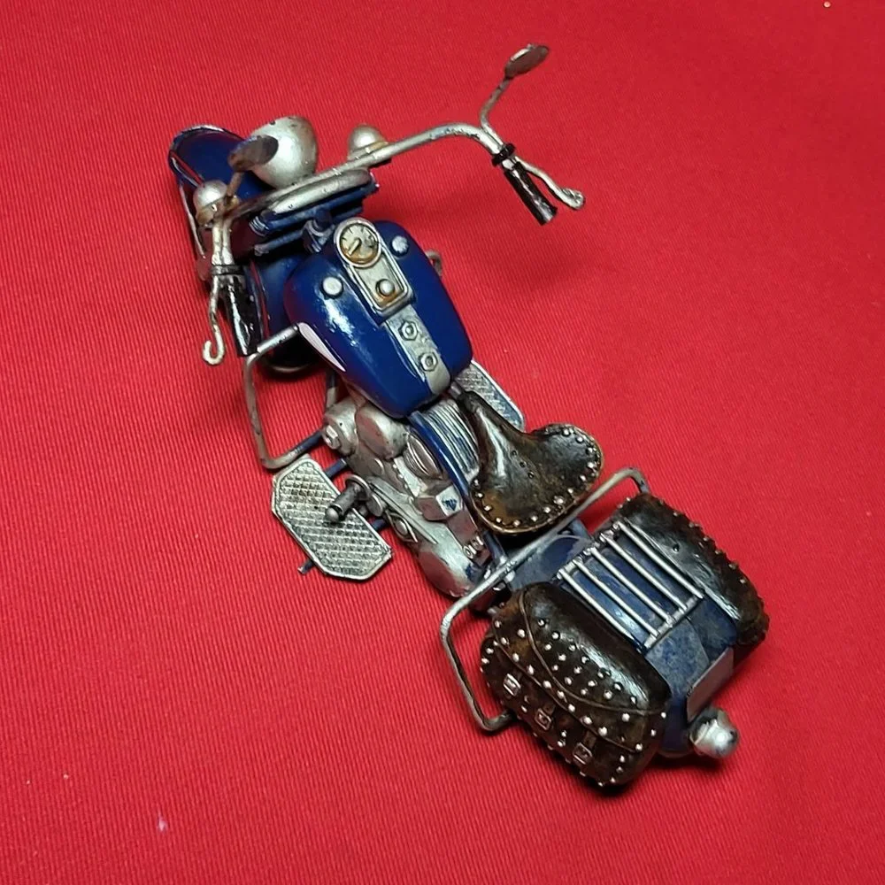 Vintage Motorcycle Custom Blue Metal Model