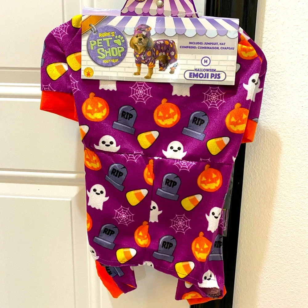 Rubie’s Pet Shop Halloween Print Emoji PJs Jumpsuit & Hat - Medium