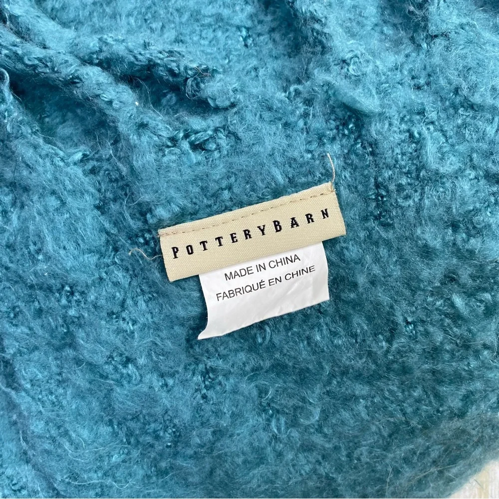 Pottery Barn Blue Fringe Throw Blanket