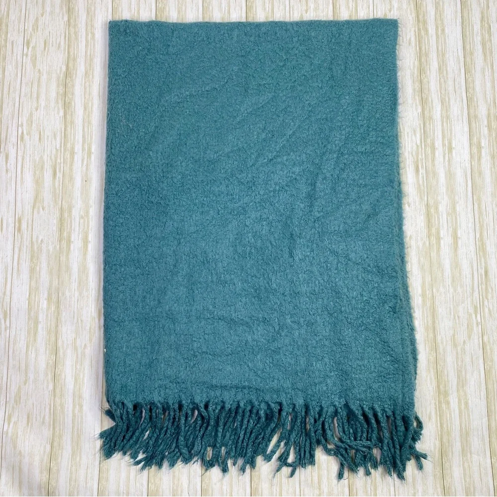 Pottery Barn Blue Fringe Throw Blanket