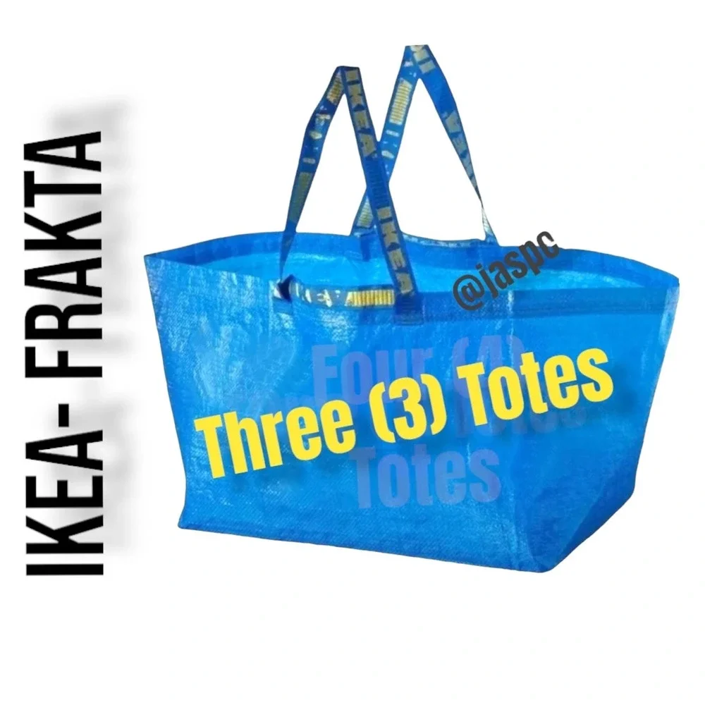 IKEA Frakta Three (3) Oversized Blue Reusable Shopping Laundry Tote Bag NWT