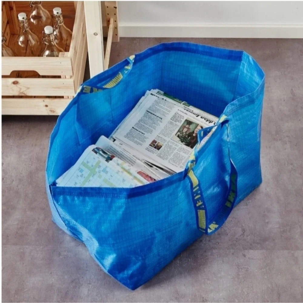 IKEA Frakta Three (3) Oversized Blue Reusable Shopping Laundry Tote Bag NWT