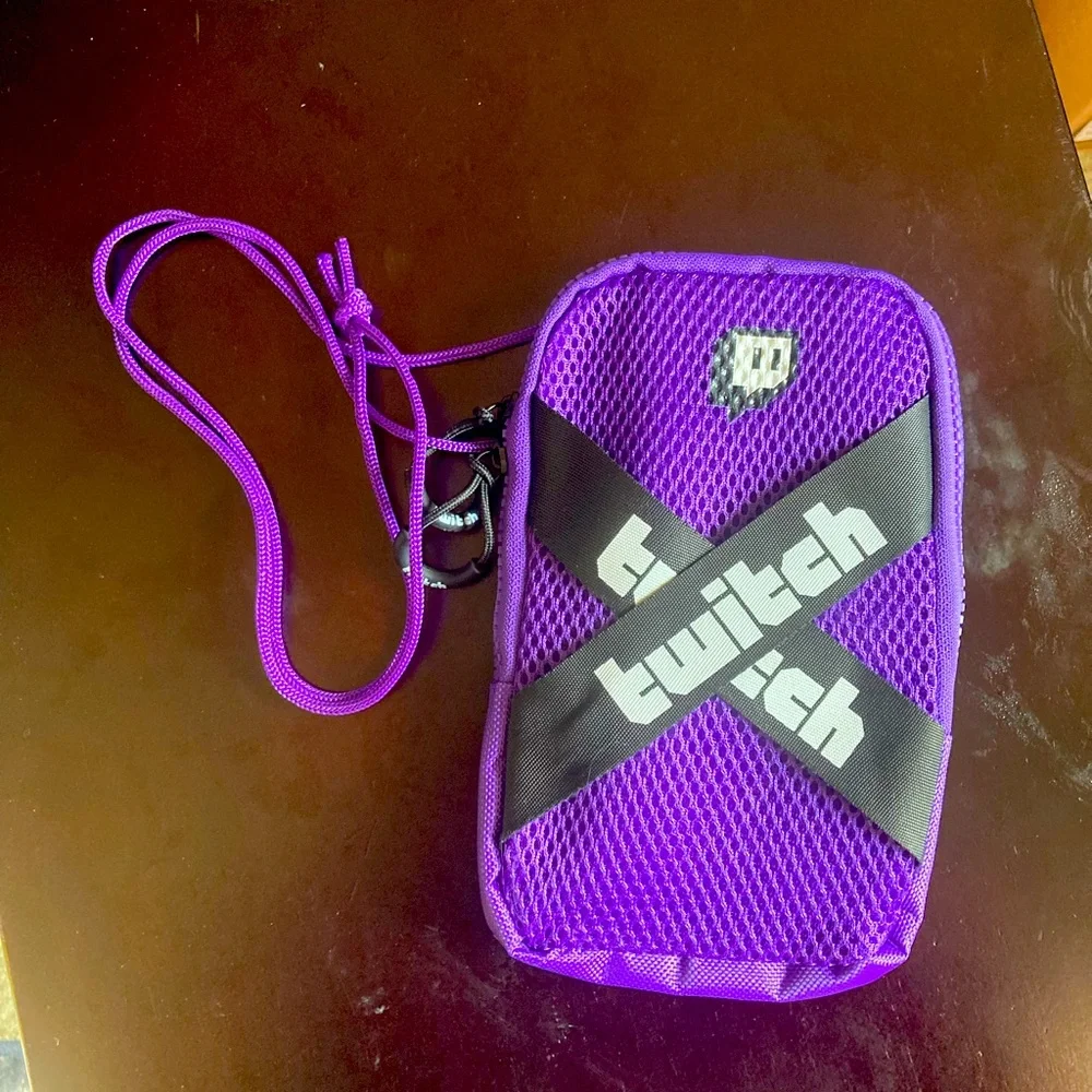 Twitch Phone Wallet Pouch Zip Up Purple Black White Bag Crossbody 5 in x 8 in