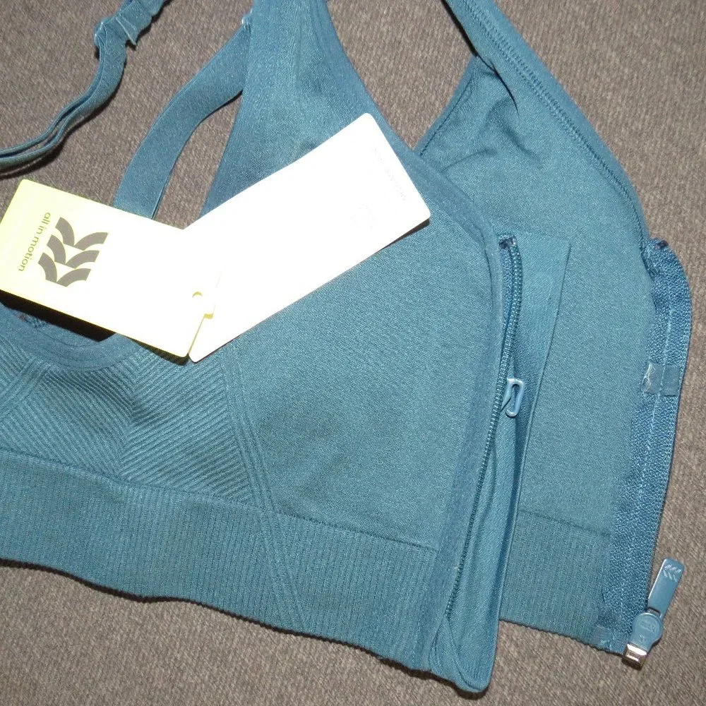 All In Motion Women's Seamless Zip Front Padded Sports Bra Teal Size XS