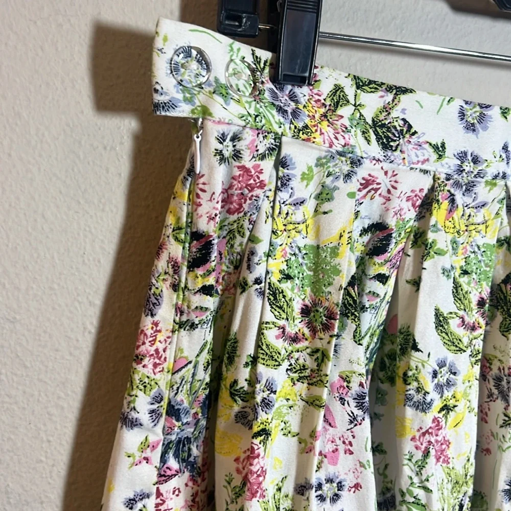 Grace Karin Floral Pleated Midi Knee Length Skirt Small