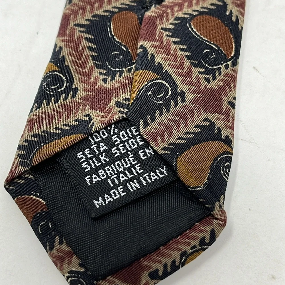 VINTAGE HUGO BOSS TIE PAISLEY BROWNS 100% SILK MADE IN ITALY
