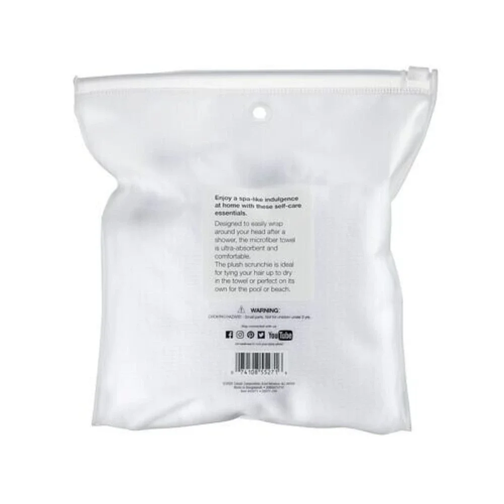 Conair Hair Towel and Scrunchie Set Basik Edition White Microfiber