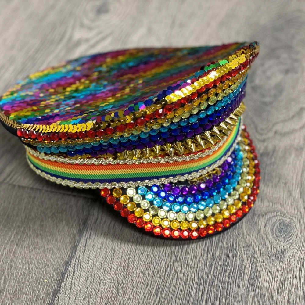 RAINBOW PRIDE SEQUIN CAPTAIN HAT - NWT!