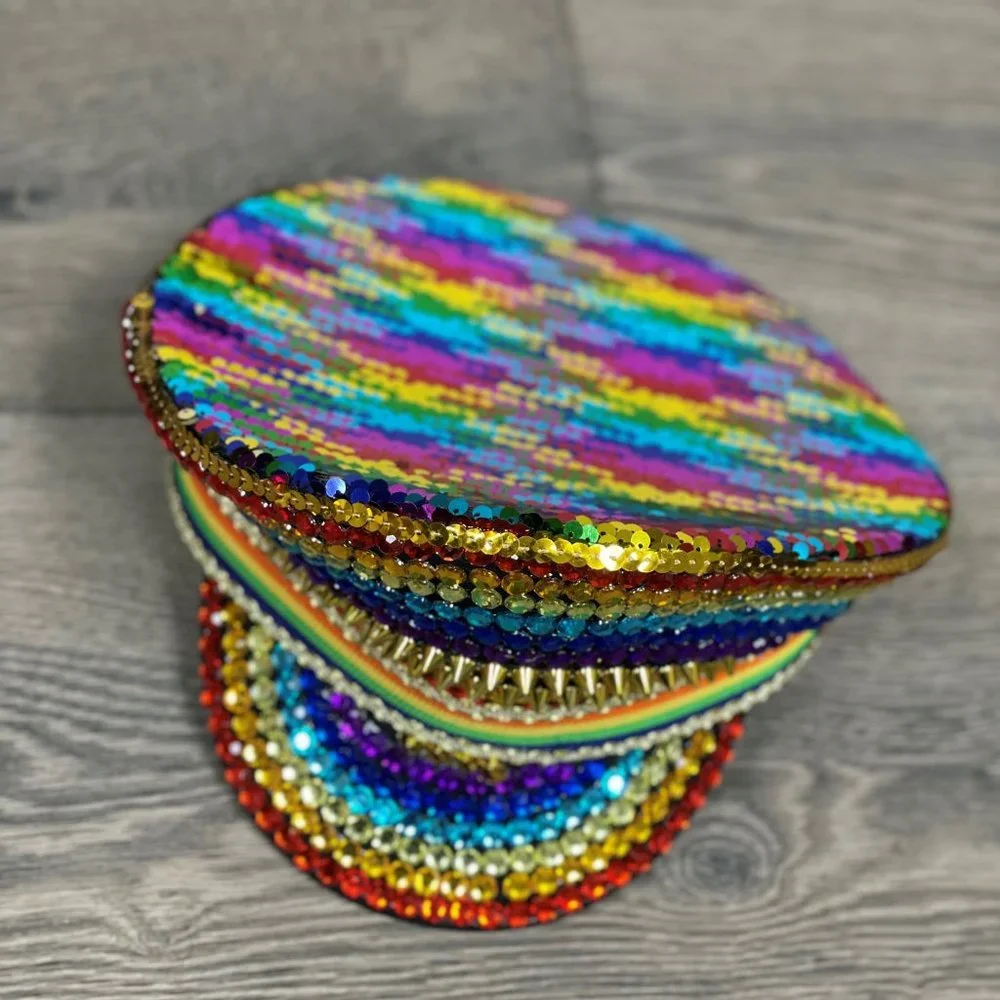 RAINBOW PRIDE SEQUIN CAPTAIN HAT - NWT!