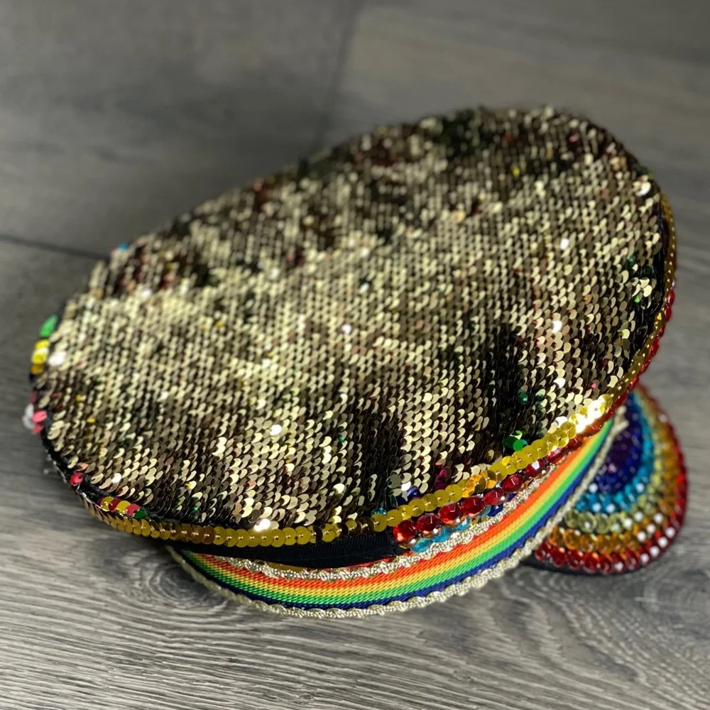 RAINBOW PRIDE SEQUIN CAPTAIN HAT - NWT!