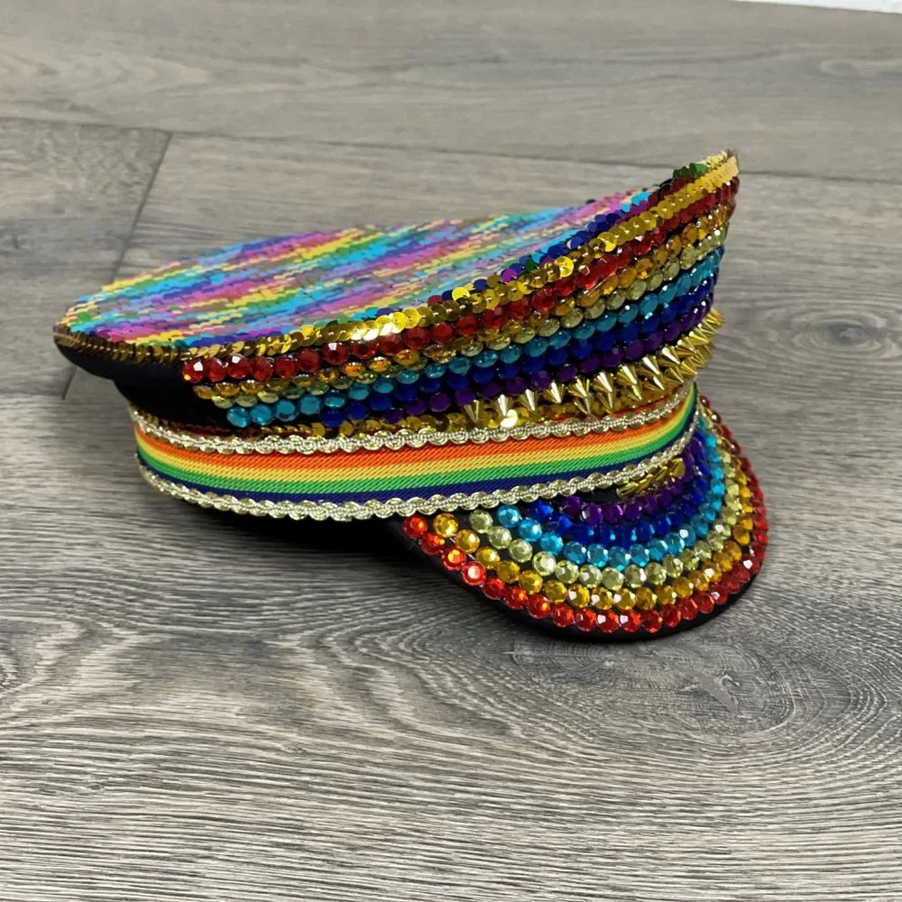 RAINBOW PRIDE SEQUIN CAPTAIN HAT - NWT!