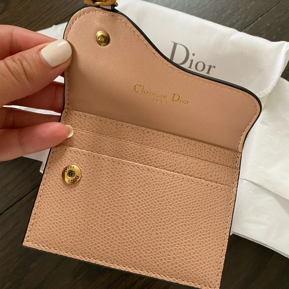 DIOR Saddle Flap Card Holder  - Blush Grained Calfskin