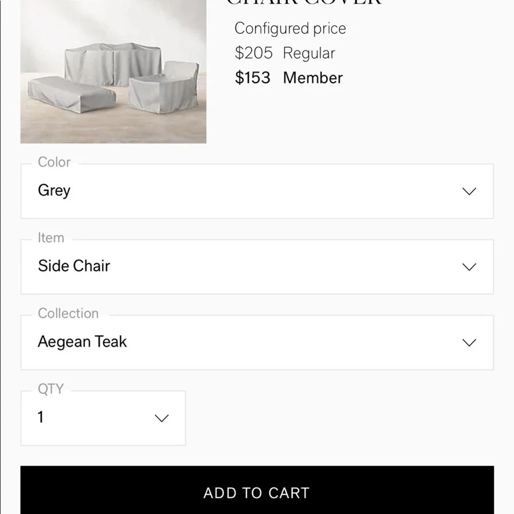 RH Restoration Hardware Outdoor Aegean Teak Side Chair Cover Grey
