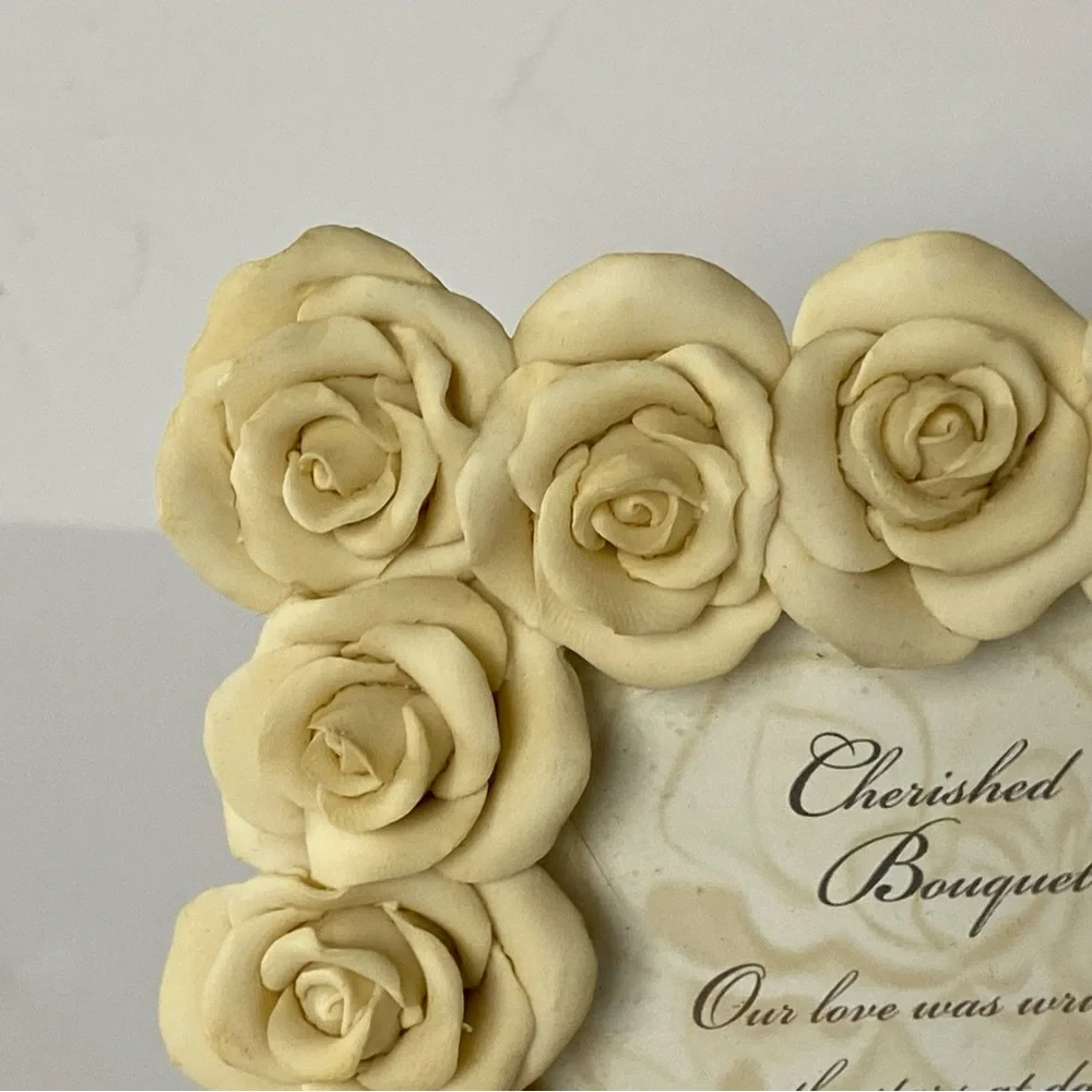 Rose Picture Frame By Cherished Bouquet Ivory Flowers Floral 3” X 3” Photo