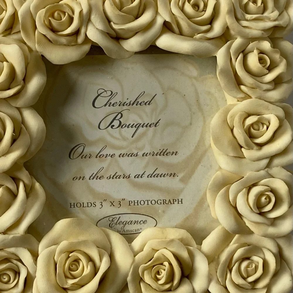 Rose Picture Frame By Cherished Bouquet Ivory Flowers Floral 3” X 3” Photo