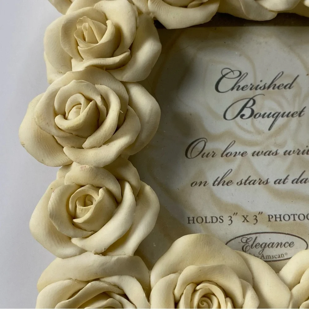 Rose Picture Frame By Cherished Bouquet Ivory Flowers Floral 3” X 3” Photo