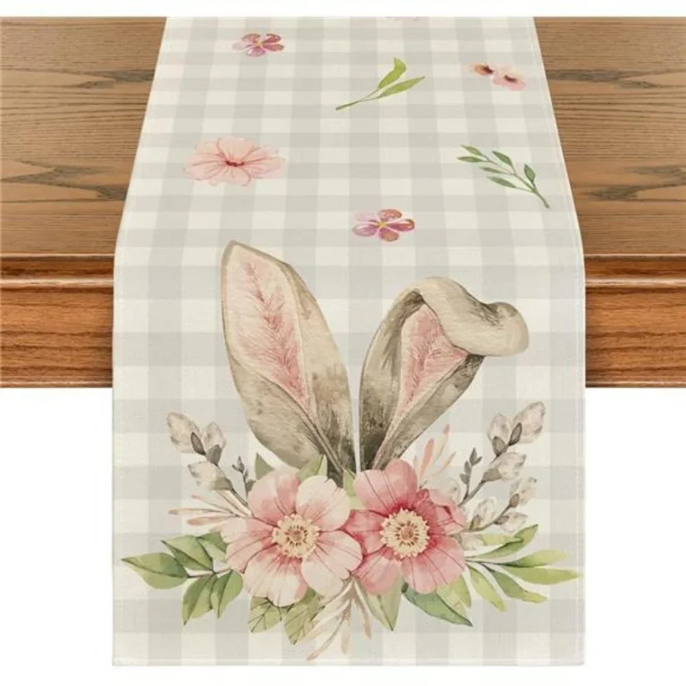 Easter Table Runner Cottage Farmhouse Decor Spring Summer Plaid Decorative Cloth