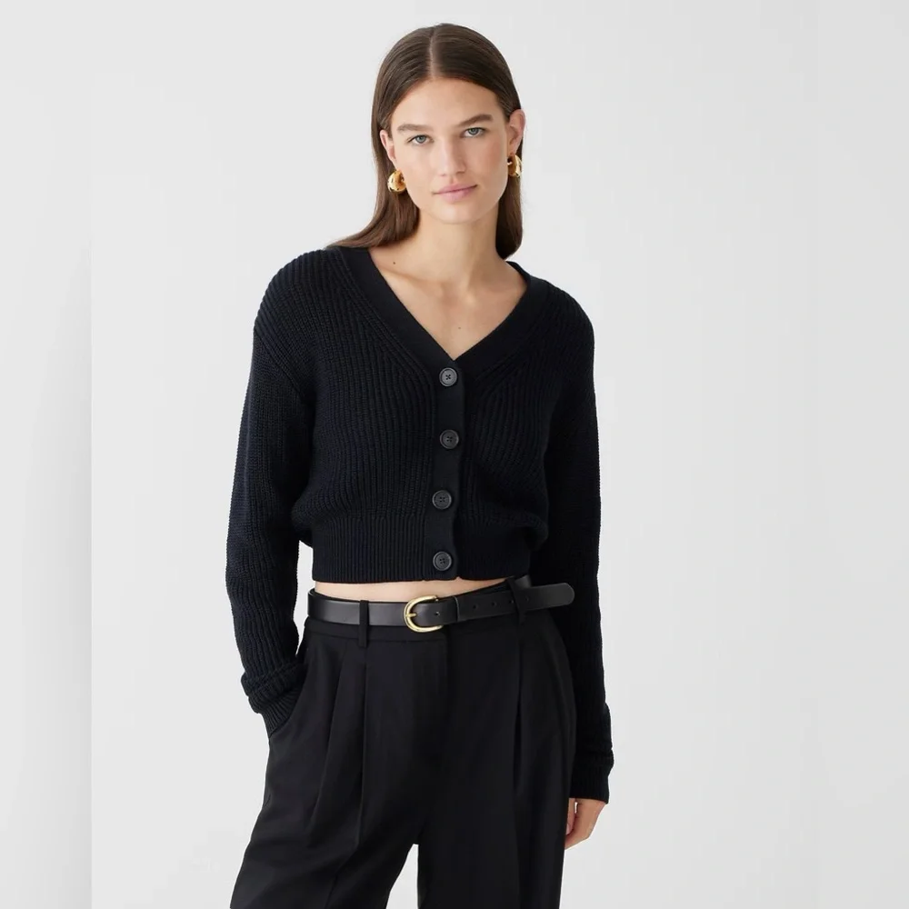 J.Crew Cotton-blend cropped V-neck cardigan sweater