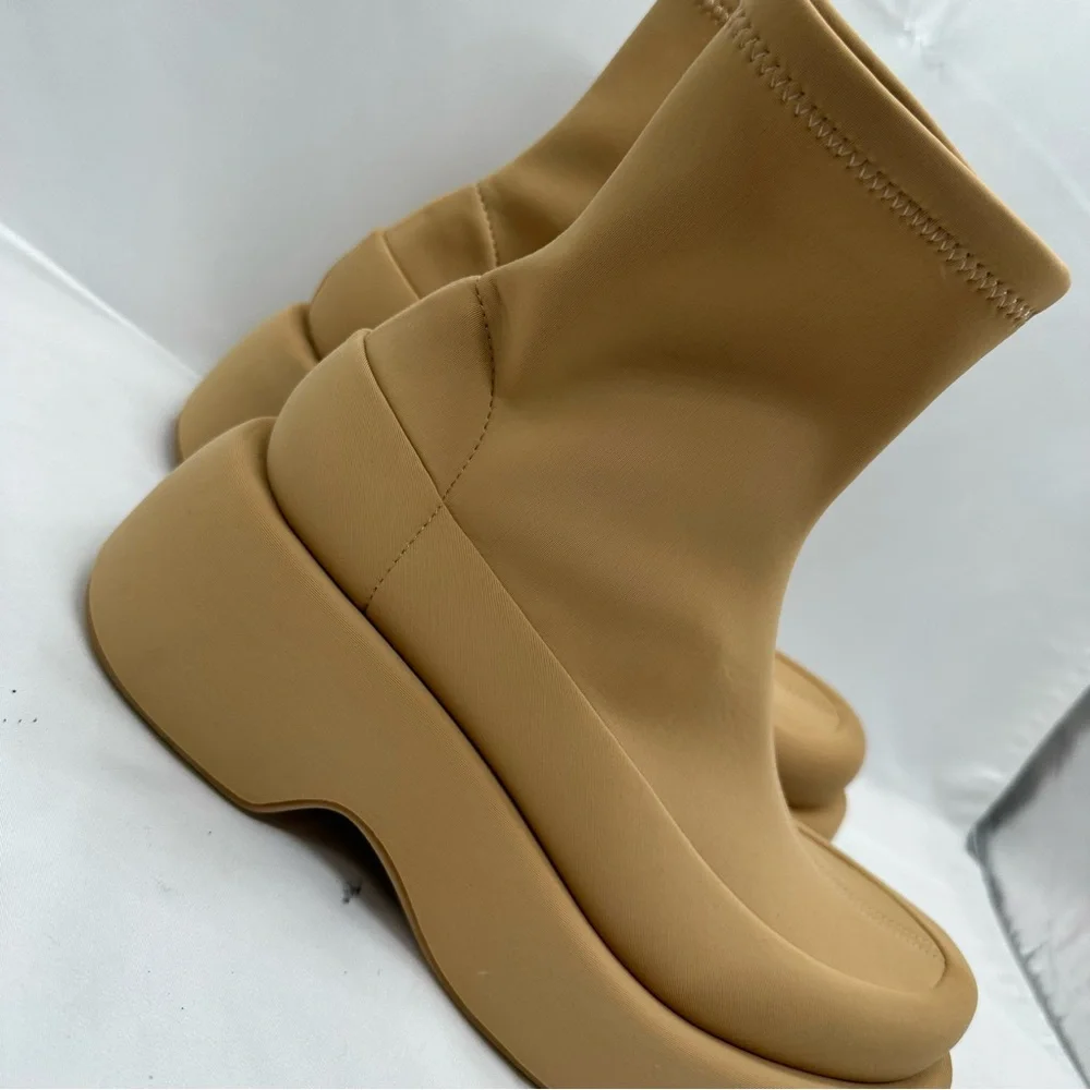 Free People Paloma Barcelo Anything Goes Stretch Boots Tan Beige Platform 39