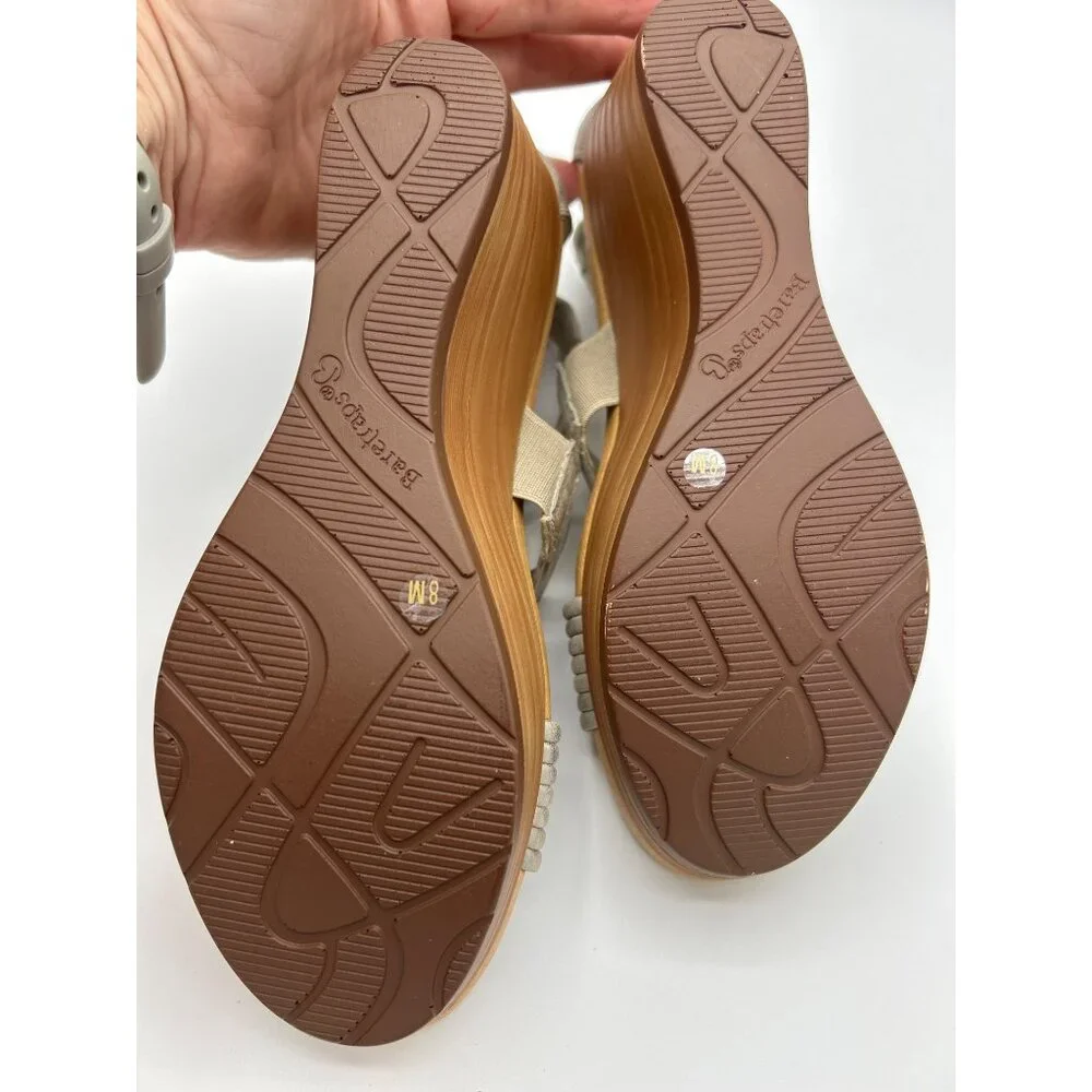 Baretraps Women's Strappy Stetchy Wedge Sandals Size 8M Gray Metallic
