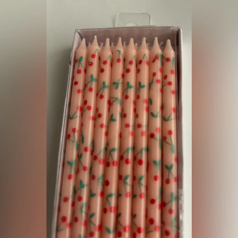 New 16 Pink Birthday Candles 16 Holders Red Flowers Green Stems Meri Mari