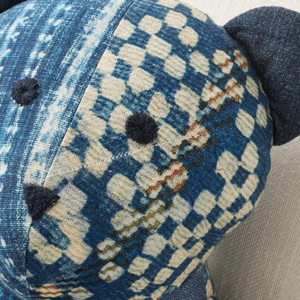 Pottery Barn 💙 NWT Nelson Patchwork Teddy Shaped Pillow Indigo Blue