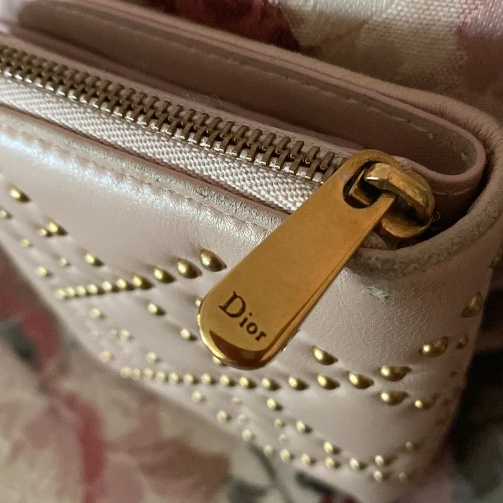 CHRISTIAN DIOR STUDDED BI FOLD WALLET & DUST BAG EUC