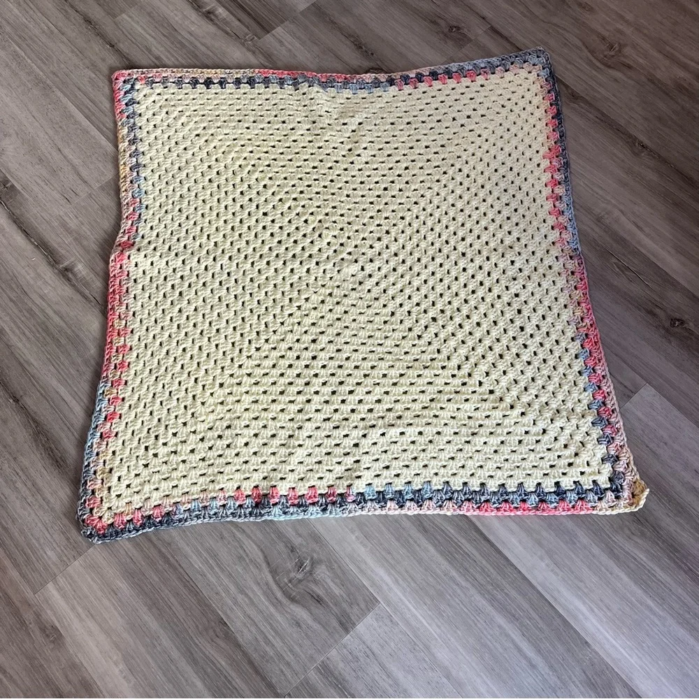 New Handmade Crochet Pastel Yellow Granny Square Blanket