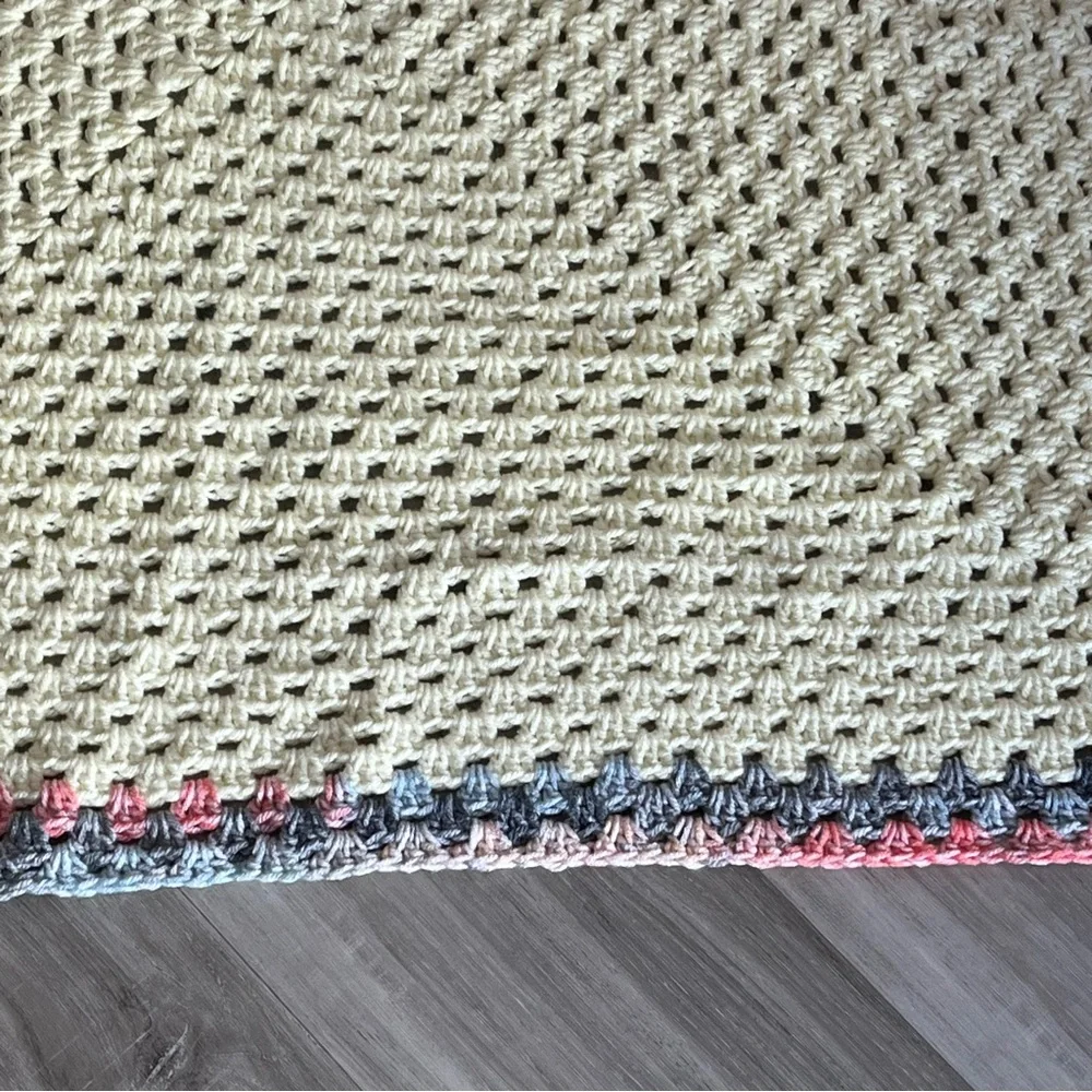 New Handmade Crochet Pastel Yellow Granny Square Blanket