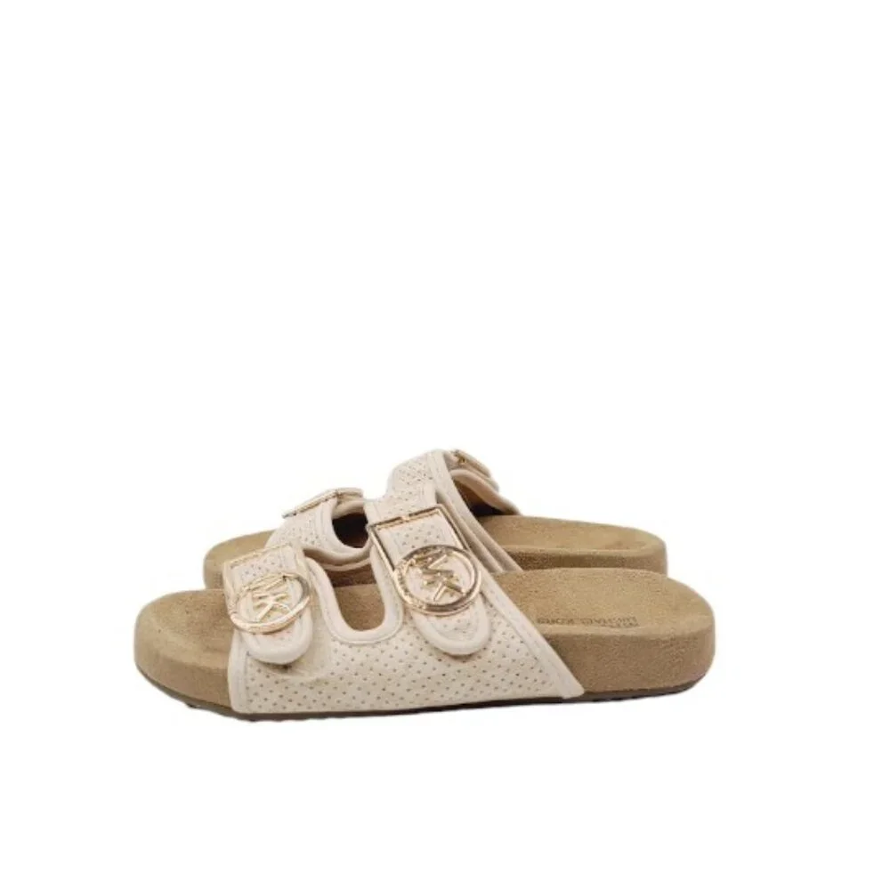 Michael Kors Girl's Beige Tan Zoria Double Strap Logo Slip-On Slide Sandal 12