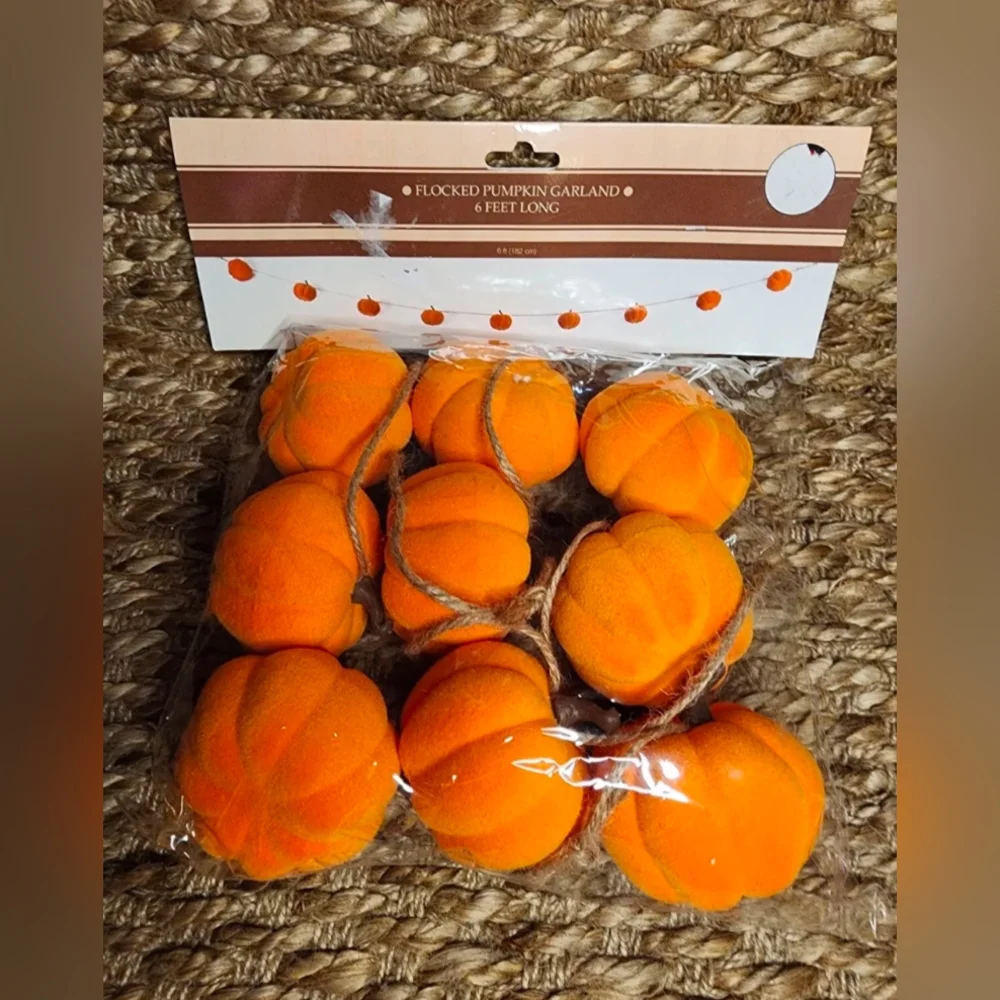Flocked Pumpkin Fall Garland 6 ft. Thanksgiving Decoration