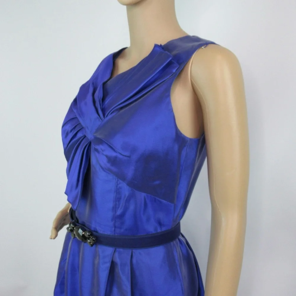 PER SE Blue Silk Sleeves Sheath Dress With Belt Women’s Size 2