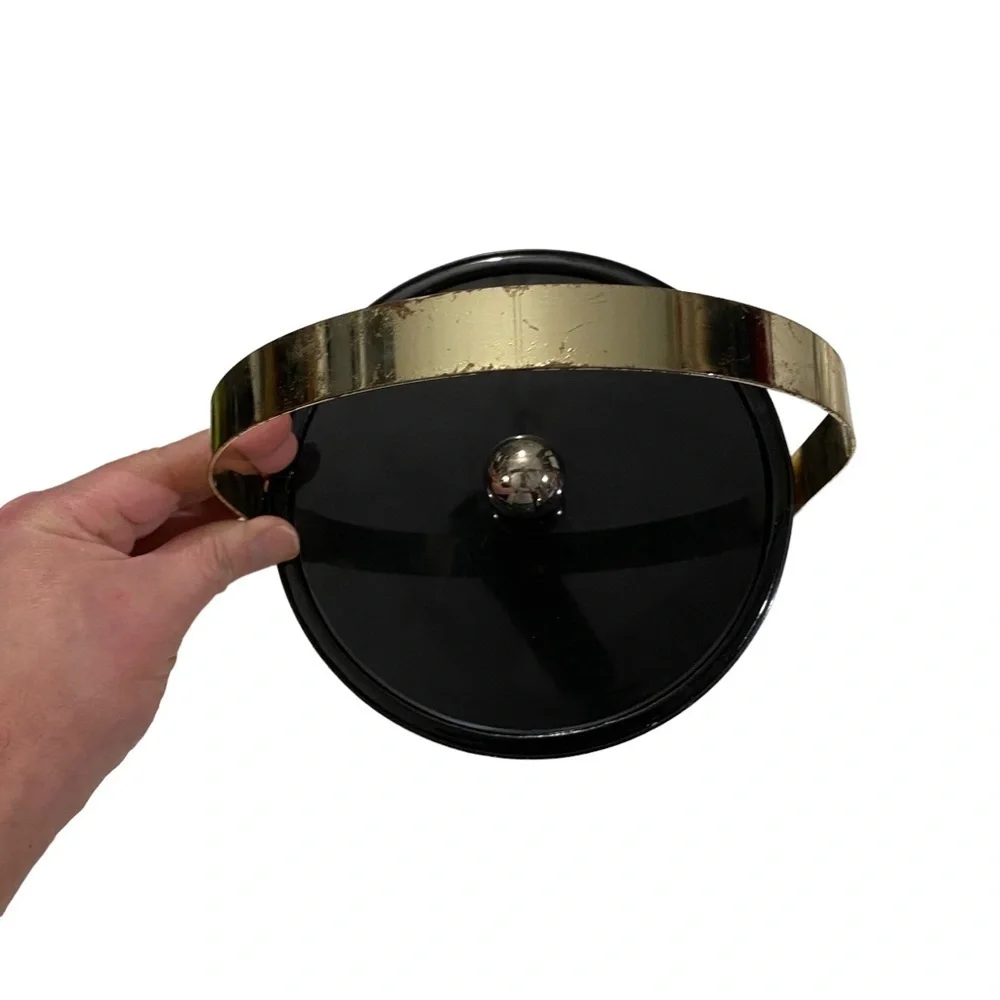 Vintage Unique Laslo Ice Bucket Drulane A Towle Co USA Made Shiny Black & Gold