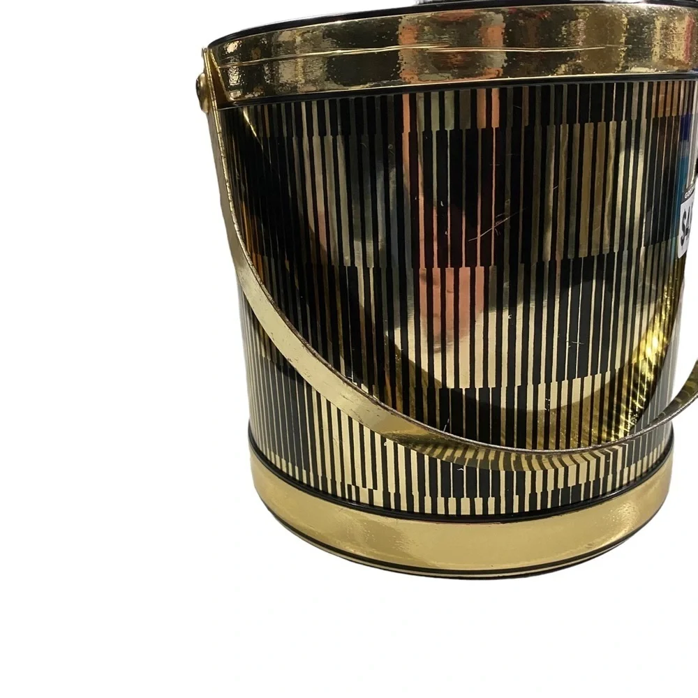 Vintage Unique Laslo Ice Bucket Drulane A Towle Co USA Made Shiny Black & Gold