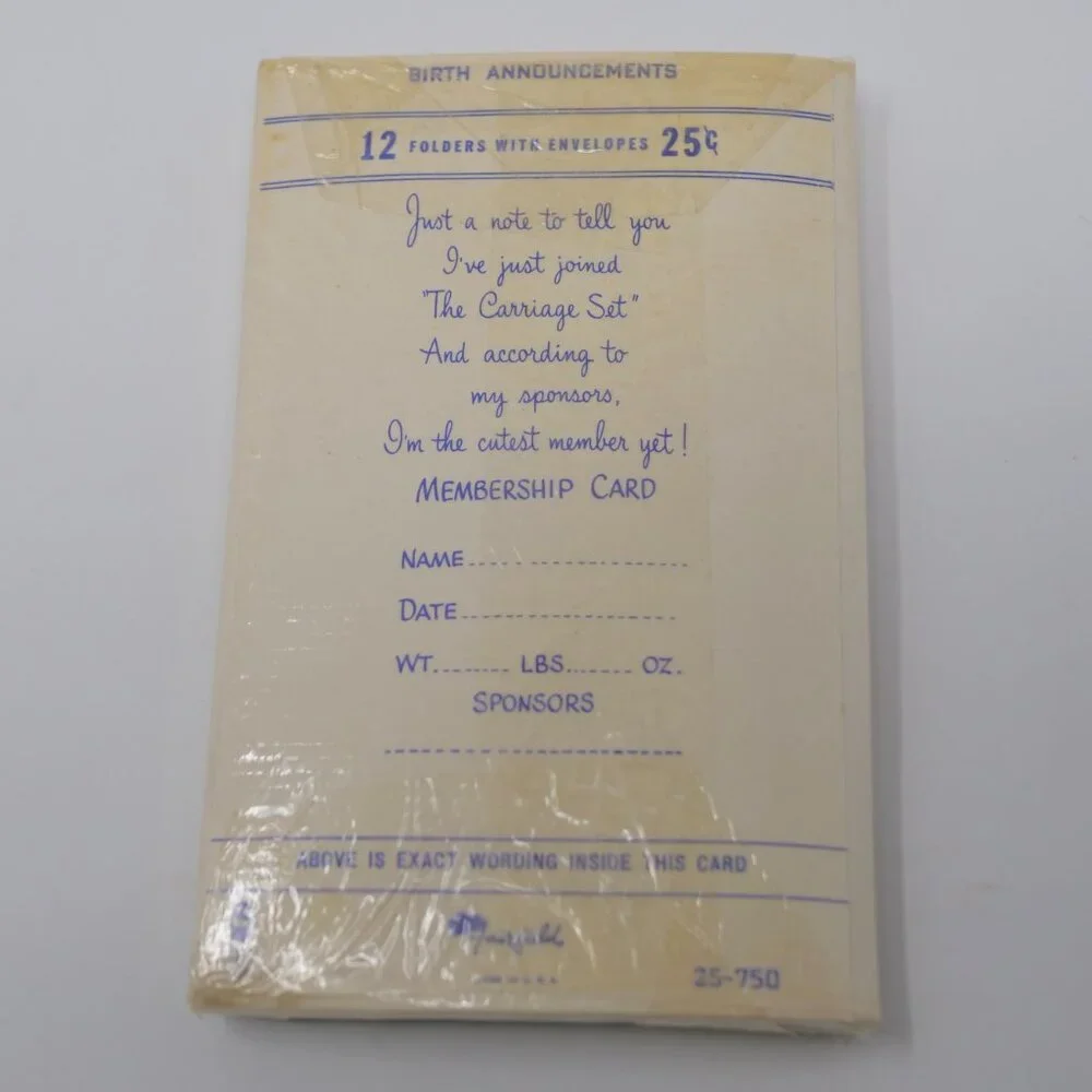 vtg 50s Sealed Package of 12 Baby Girl Birth Announcements Fairfield USA NOS