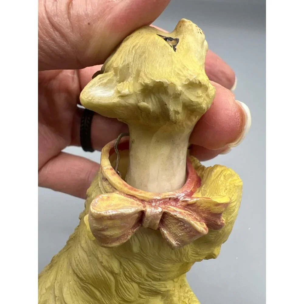 Rare VTG Yellow Cat Figurine Bobble Head With Bow Accent 4.5