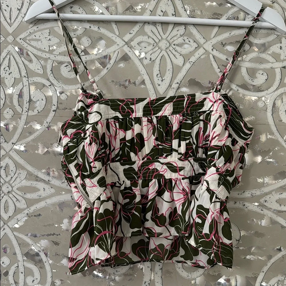 PARKER Cream Green Pink Floral Key Hole Peplum Tank Top 4