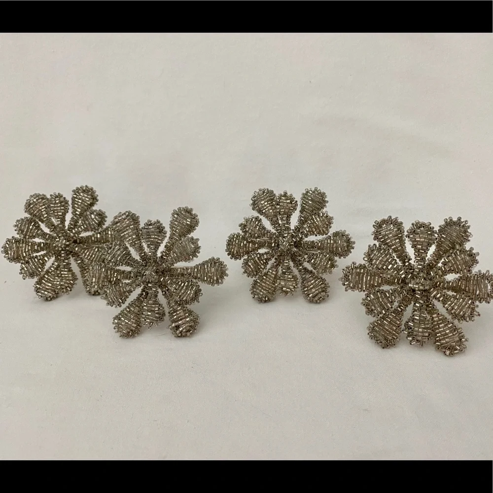 Crate & Barrel Snowflake Napkin Rings ~4