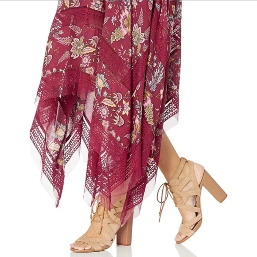 NWT BCBGMaxAzria Gypsy Red Floral High Low Flowy Skirt