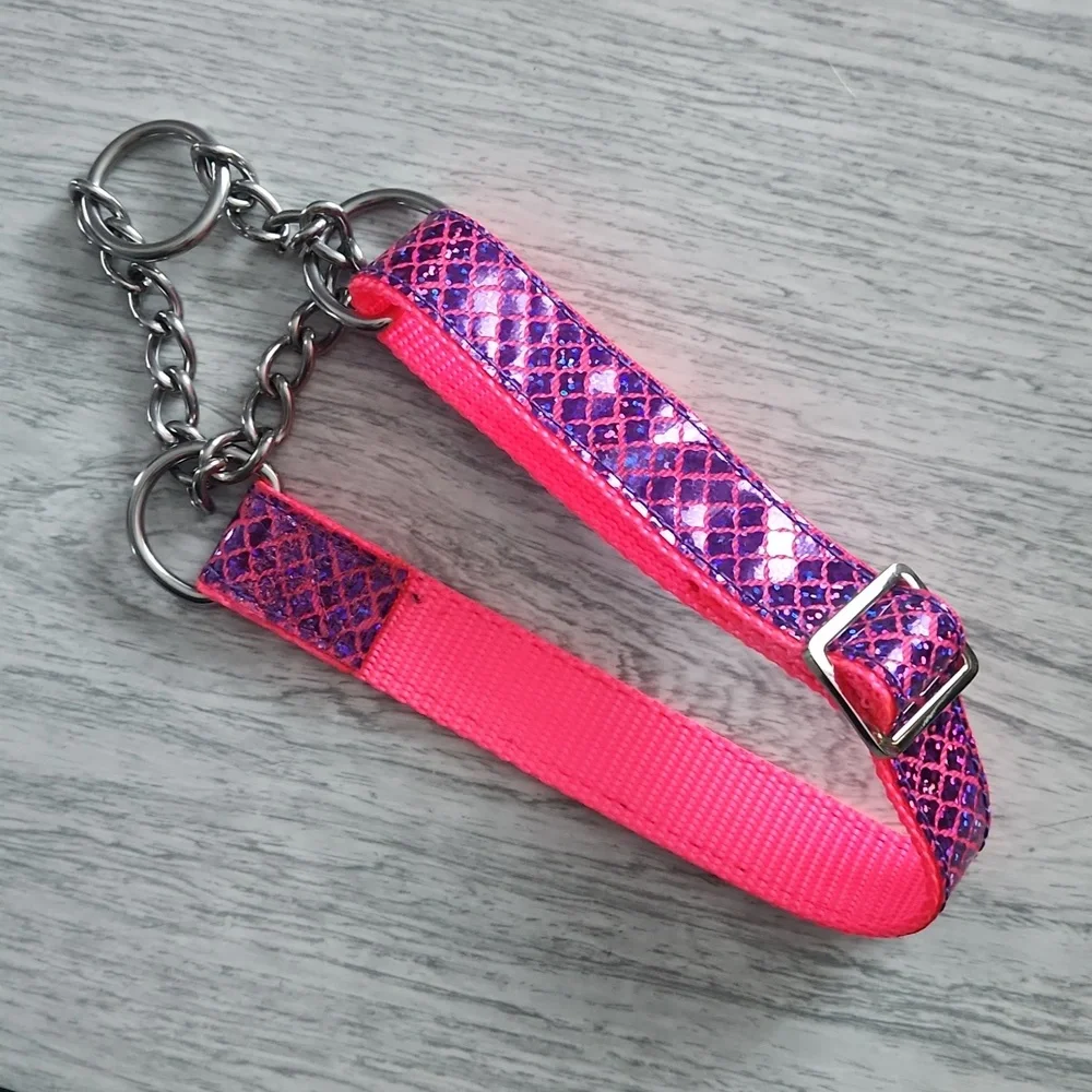 Black Heart Pups pink mermaid chain martingale dog collar NWOT