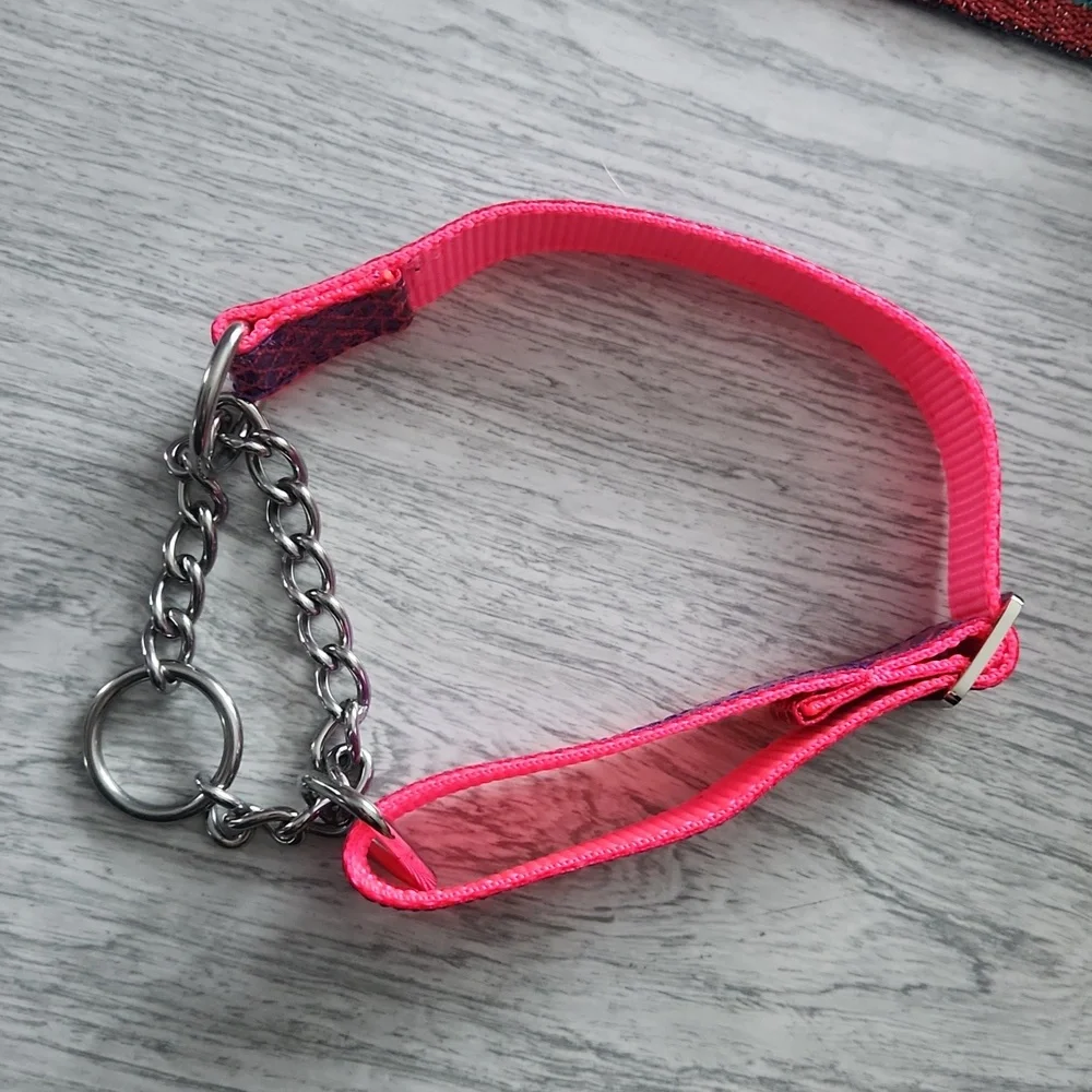 Black Heart Pups pink mermaid chain martingale dog collar NWOT