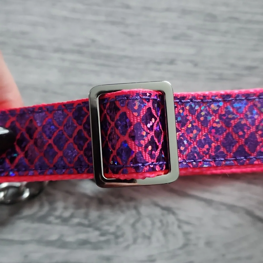 Black Heart Pups pink mermaid chain martingale dog collar NWOT